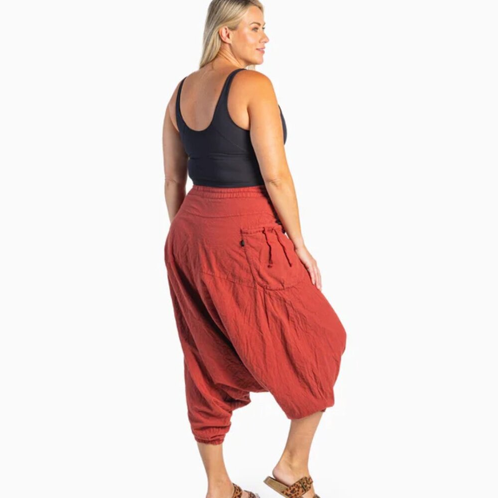 O.G. Solid Harem Pants Unisex Boho Festive Monk Style Lounge Travel Hippie Red - Picture 10 of 13